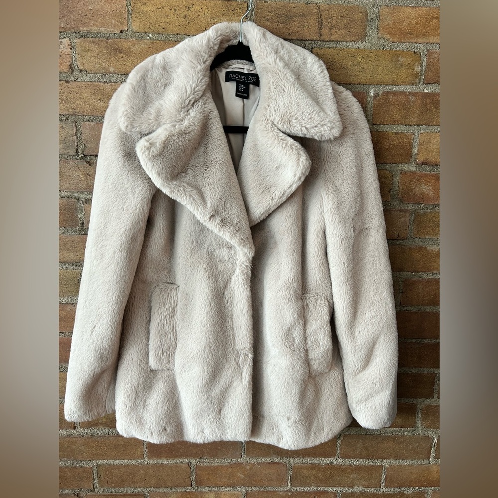 Rachel Zoe gorgeous faux fur jacket. Color is cream with a subtle pink tint.